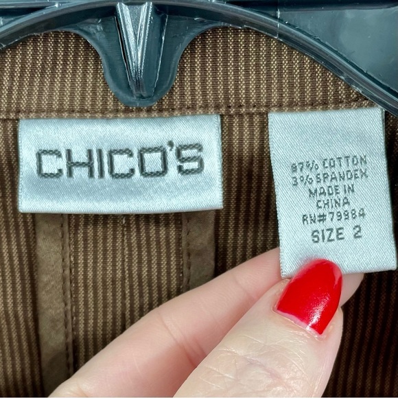 Chicos Striped Tailored Fit Pockets Button Notch Collar Cotton Blazer Jacket - Picture 2 of 9